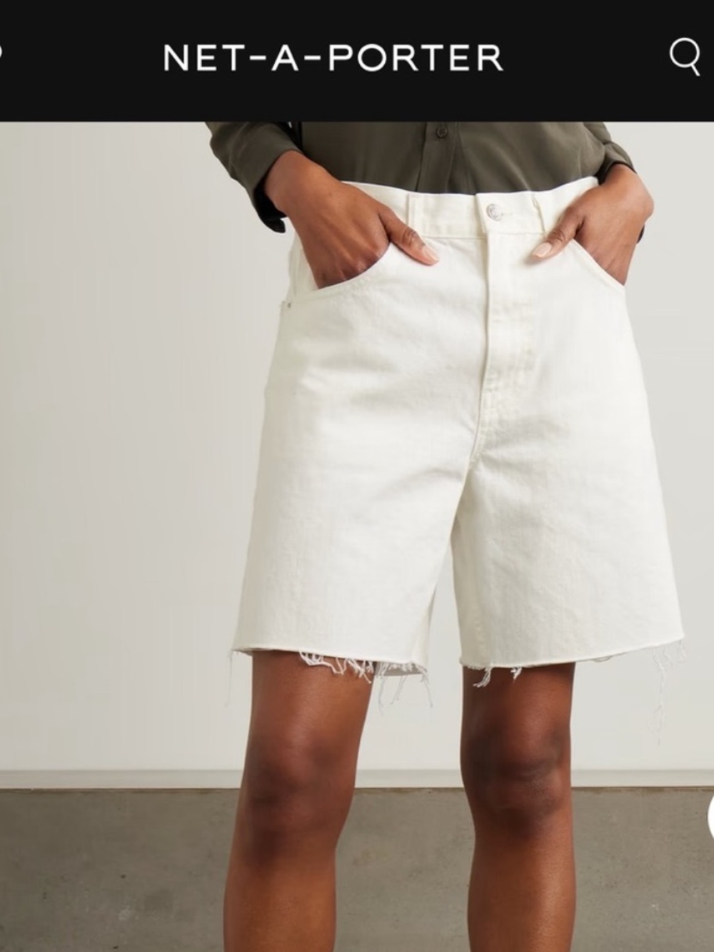 Nili Lotan White High-Rise Denim Russel shorts, size 24. baggy bermuda style
